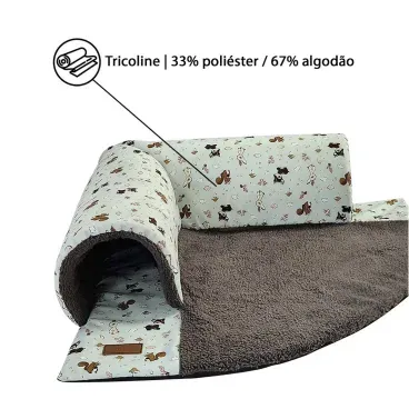 Tunel Kitty Cat Fabrica Pet Cinza detalhes do tecido em tricoline e algodao